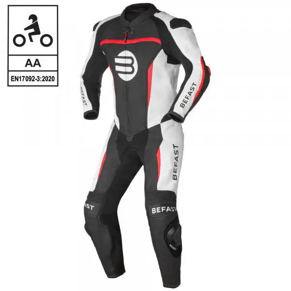 Kit Befast Racing N6 - Tuta Pelle SENTUL Nero Bianco Rosso + Guanti Pelle TECNO RS Nero Bianco Rosso + Sottotuta Integrale Made In Italy - immagine 2